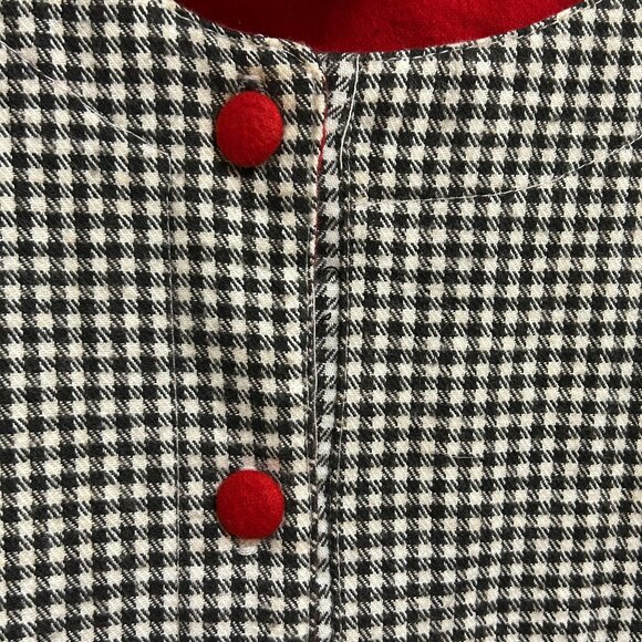 Esleep Gingham Button Top XL Black White Red Rose Patch - Picture 2 of 7